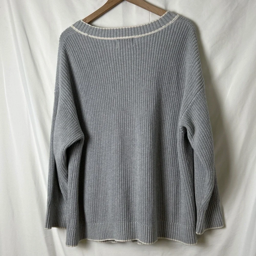 Old Navy Womens Grey Knit Cotton Cardigan Sweater Size XXL Tennis Varsity Preppy - Picture 2 of 8